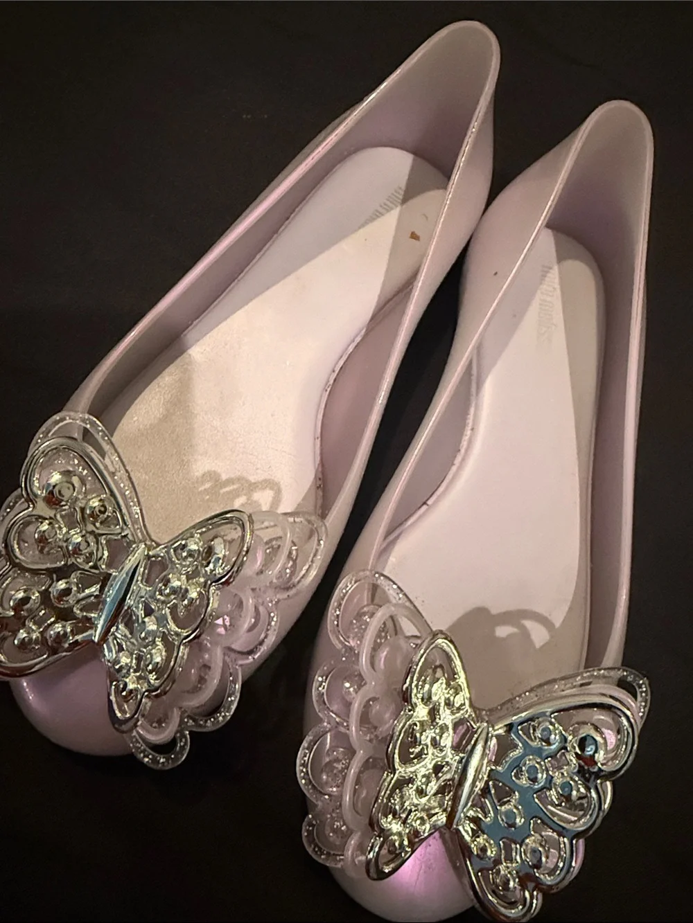 Mini Melissa Pearl Purple Ballet Flats with Decorative Butterfly Accent